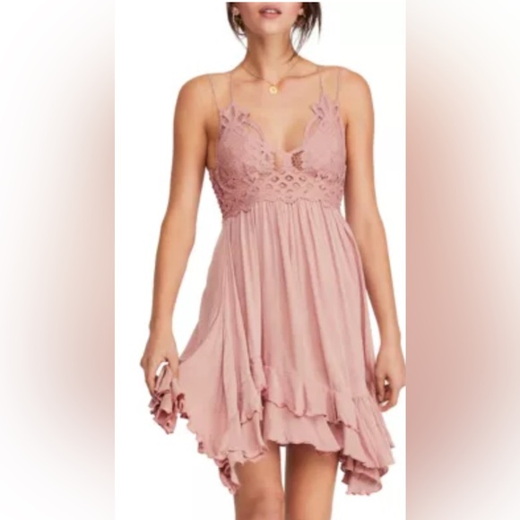 NWT Free People Adella Mini Slip Dress in Rose Pink‎ - S - Picture 1 of 10
